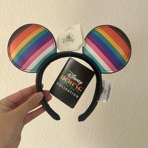 Disney Parks Mickey Mouse Pride Ears Headband – Rainbow Stripes– Adult Size- NWT